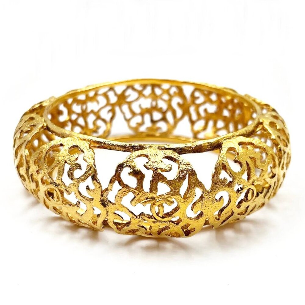Chanel Vintage Elegant Gold CC Filigree Bracelet Bangle